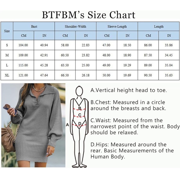 Gently worn BTFBM Women Casual V Neck Knit Mini Fall Sweater Dresses - Picture 3 of 6